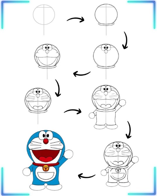 Chi tiết các bước vẽ Doraemon