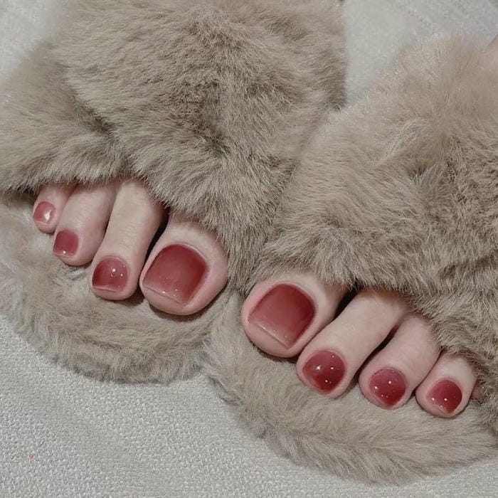 ảnh nail chân màu thạch màu hồng