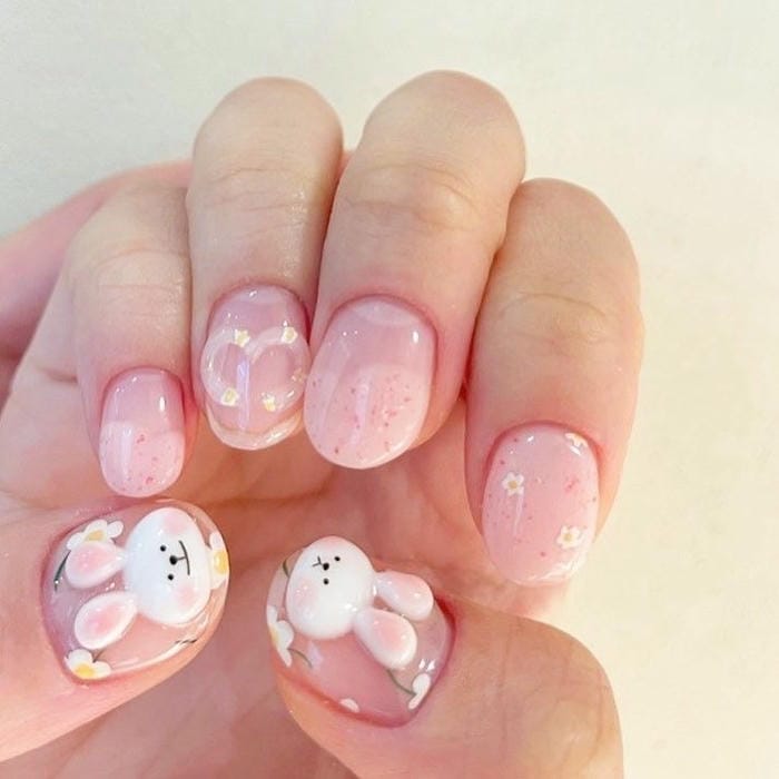 ảnh nail con thỏ hồng