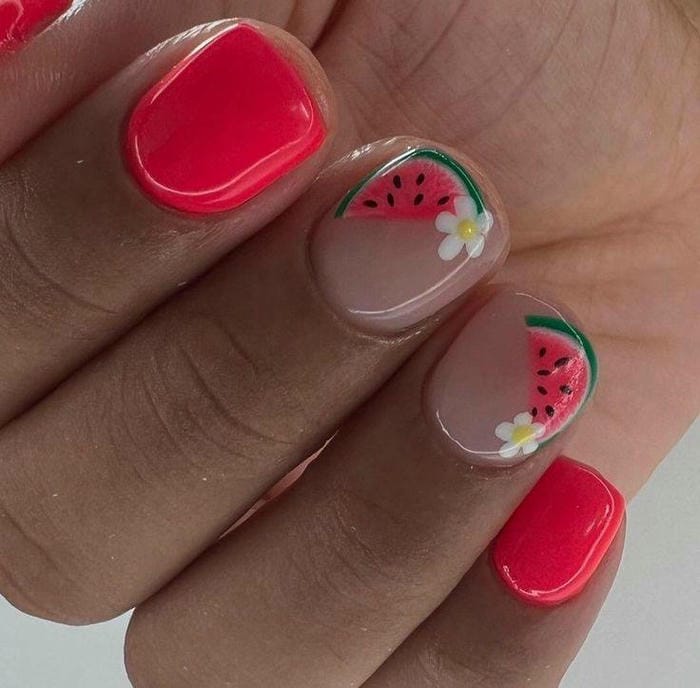 ảnh nail dưa hấu đơn giản