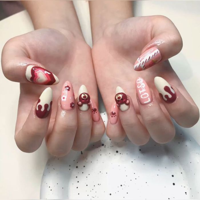 ảnh nail gấu dâu đẹp cute