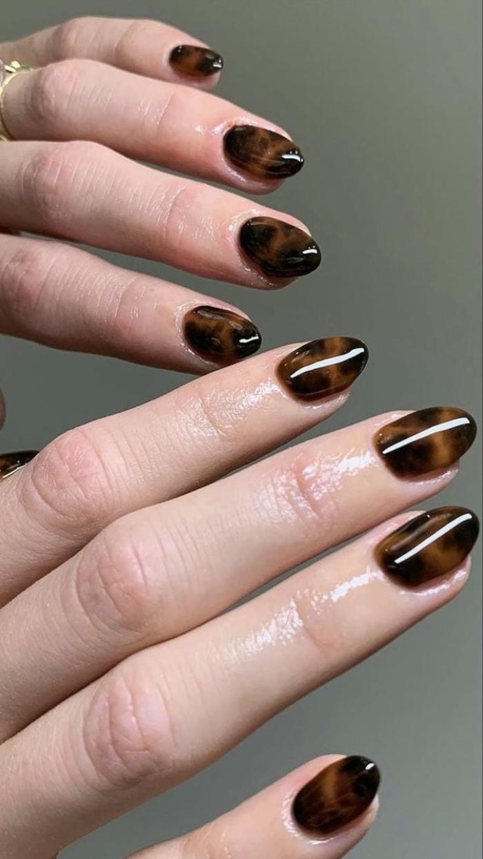 ảnh nail màu nâu xinh