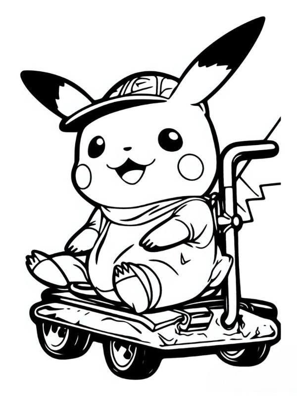 bản vẽ pikachu cute đen trắng để tô màu