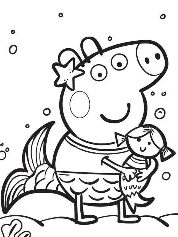 hình ảnh heo peppa đang cười vui vẻ để tô màu