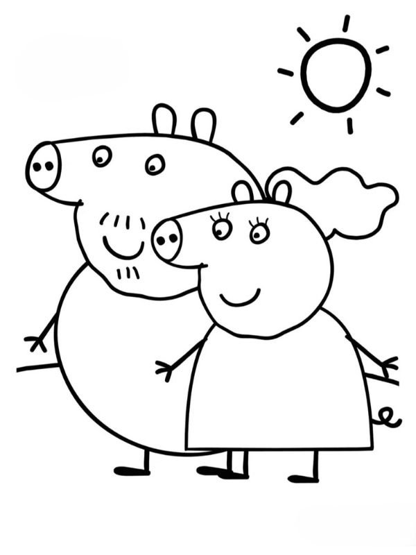 hình ảnh heo peppa trắng đen để tô màu