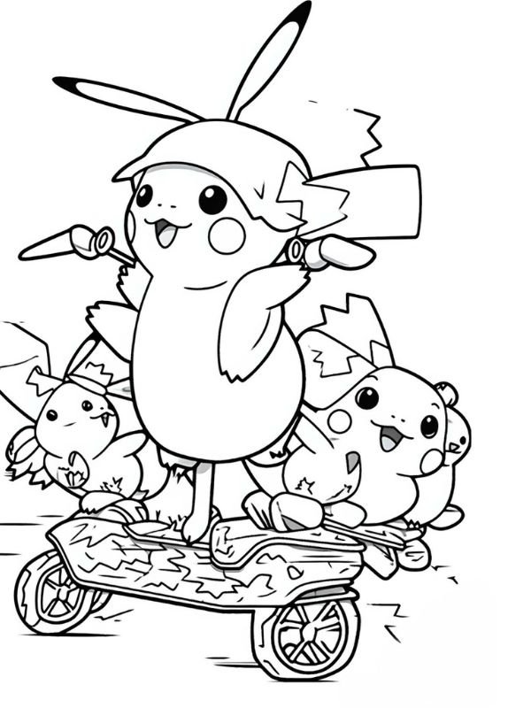 hình ảnh pikachu cute đang cười để tô màu