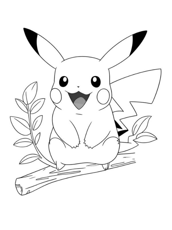 hình ảnh pikachu cute trắng đen để tô màu
