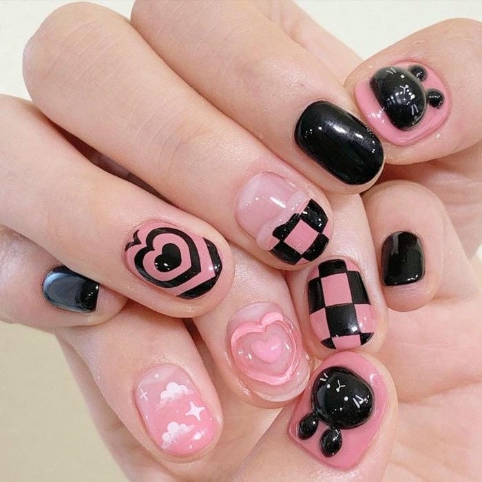 hình nail caro cute