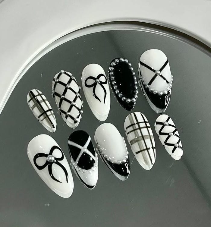 hình nail caro sang