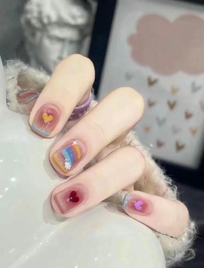 hình nail cầu vồng dễ thương