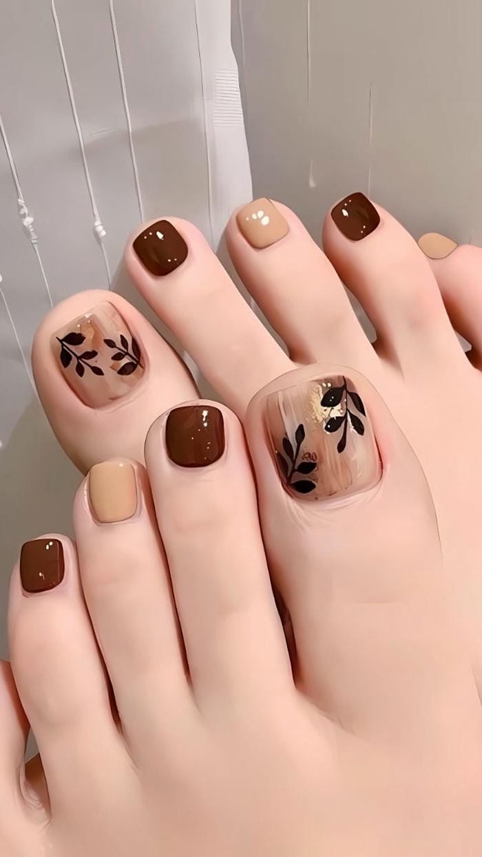 hình nail chân màu nâu đẹp nhất