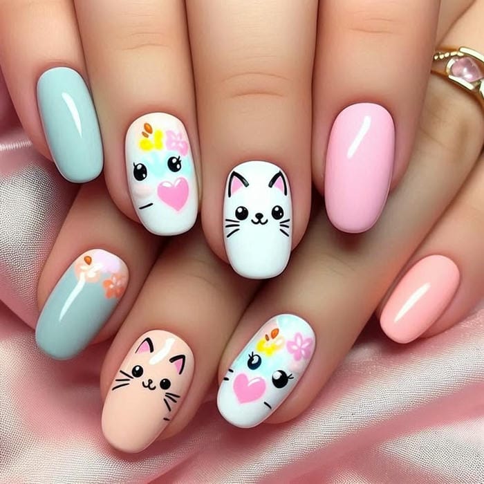 hình nail con mèo màu sắc