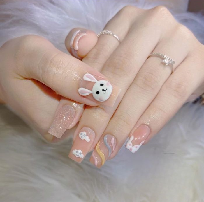 hình nail con thỏ cực đẹp