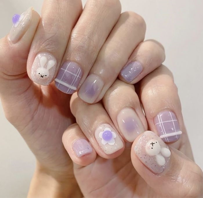 hình nail con thỏ đáng yêu