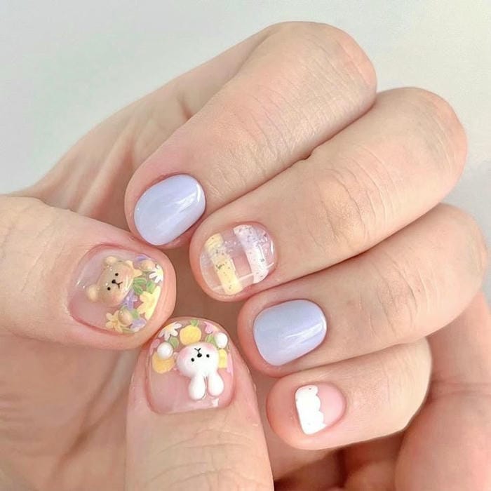 hình nail con thỏ pastel