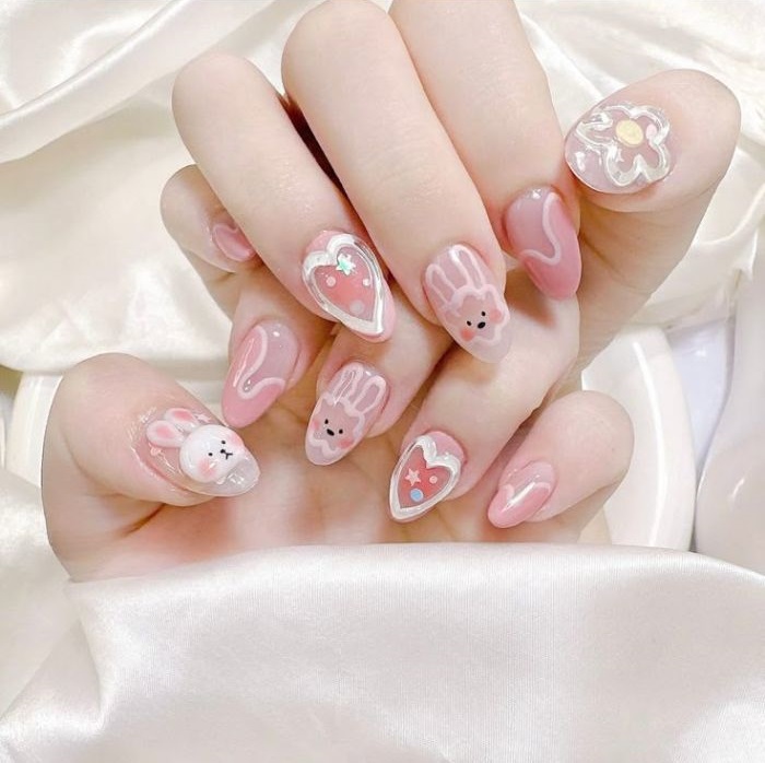 hình nail con thỏ siêu cute