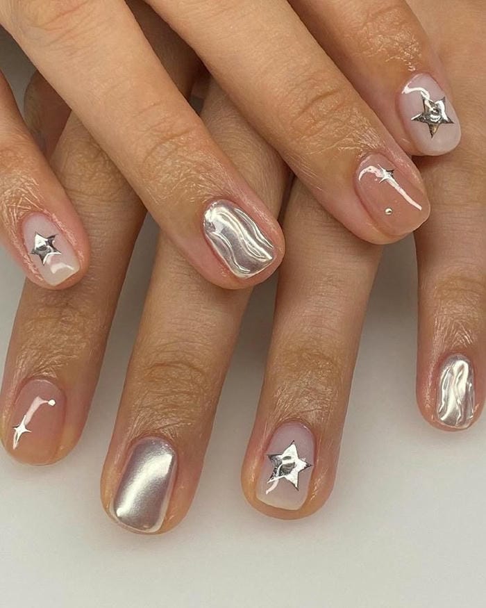 hình nail màu bạc đẹp