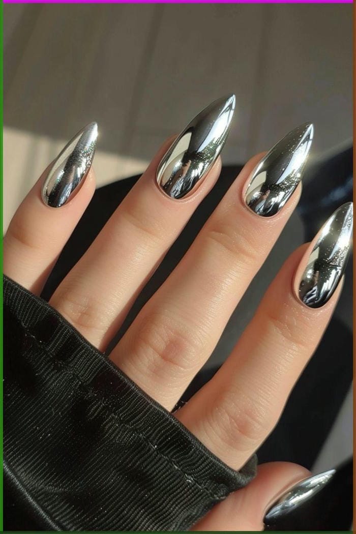 hình nail màu bạc sang