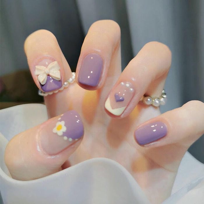 hình nail màu tím cực cute