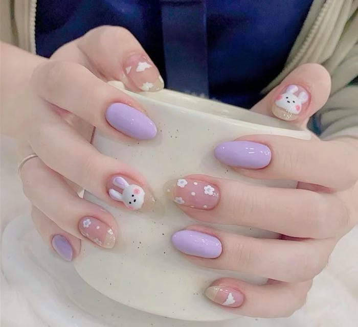 hình nail màu tím dễ thương