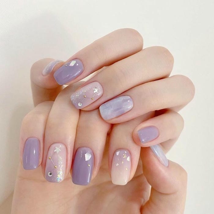 hình nail màu tím siêu cute