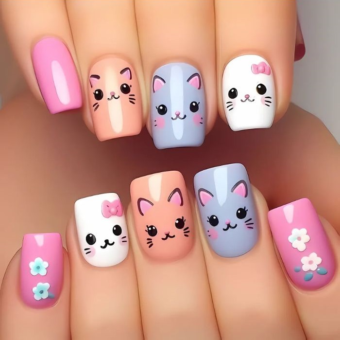 nail con mèo màu sắc