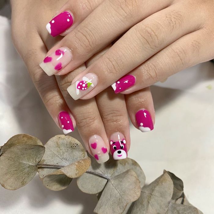 nail gấu dâu cute nhất