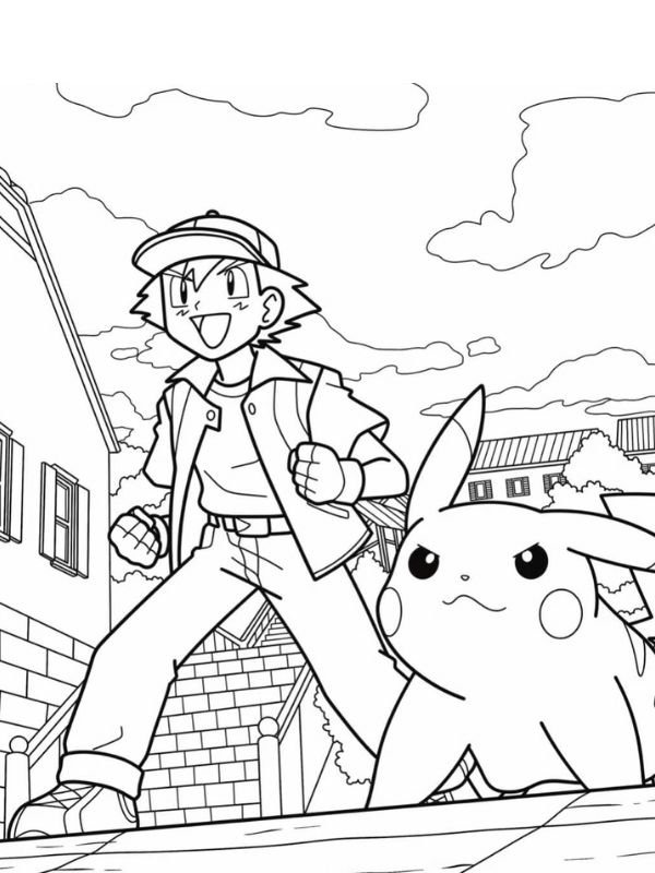 tranh vẽ pikachu cute đen trắng để tô màu
