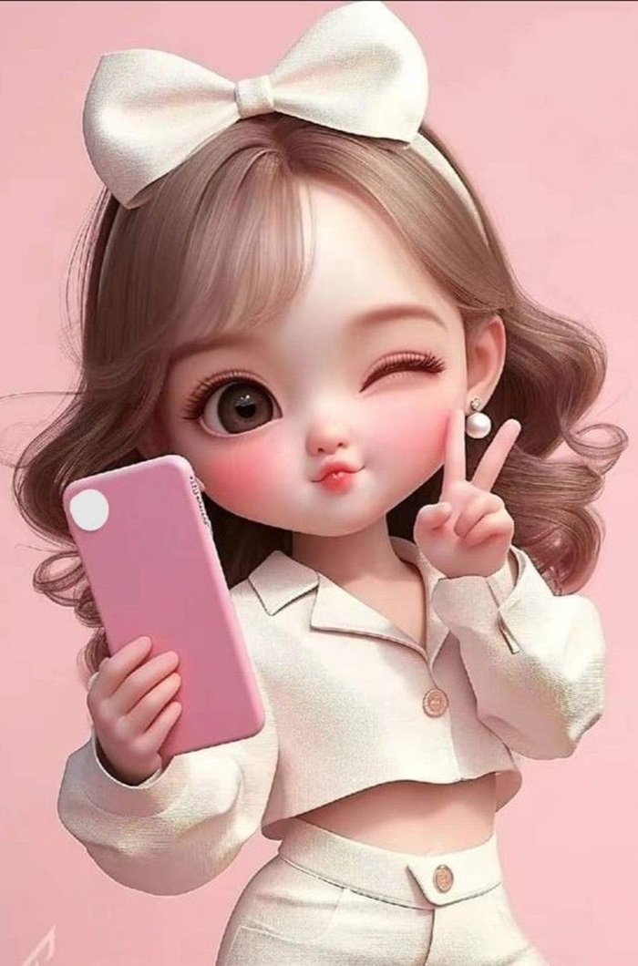 ảnh bé gái chibi đeo nơ trắng