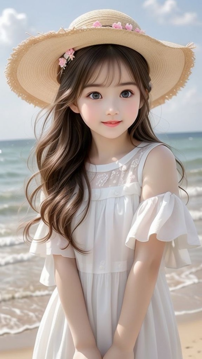 ảnh bé gái chibi đội mũ trắng