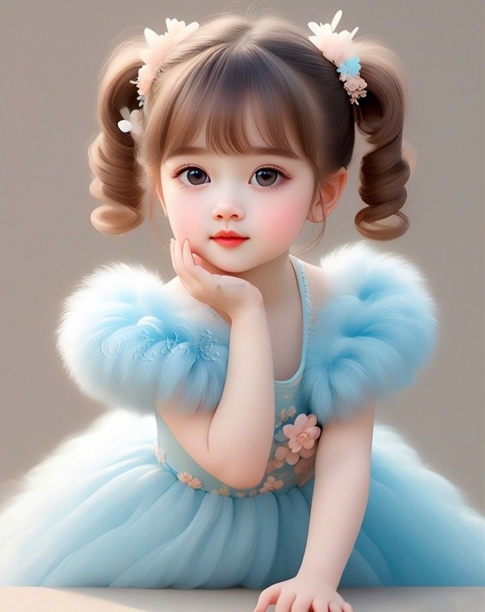ảnh bé gái chibi mặc váy xanh