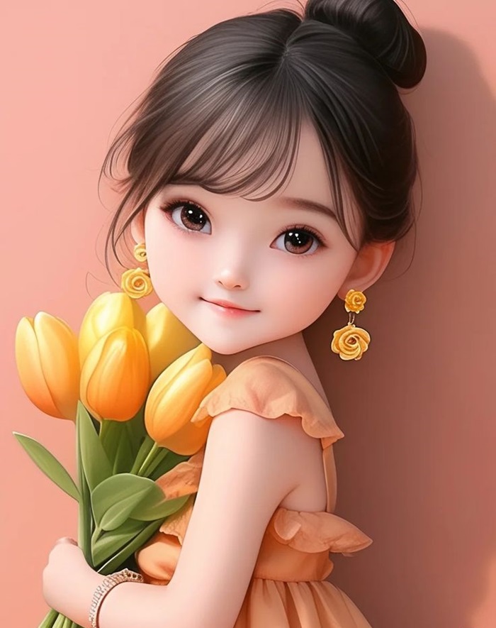 ảnh bé gái chibi ôm hoa