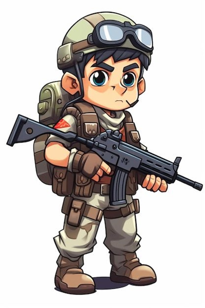 ảnh chú bộ đội chibi cầm súng