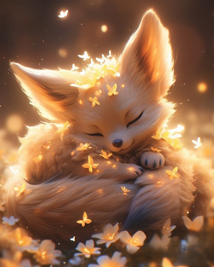 ảnh hồ ly chibi đang ngủ
