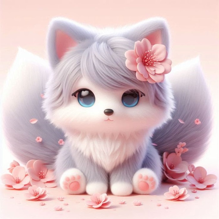 ảnh hồ ly chibi đeo hoa đào