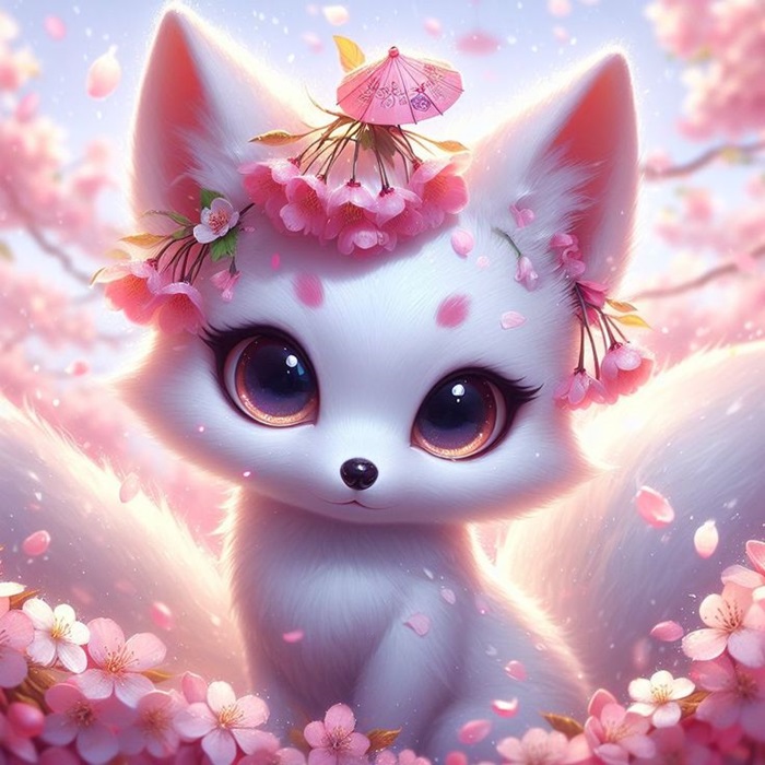 ảnh hồ ly chibi đội hoa hồng