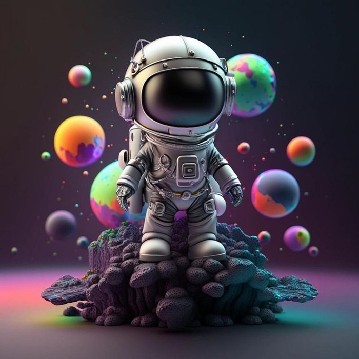 ảnh phi hành gia chibi 3D trên đá
