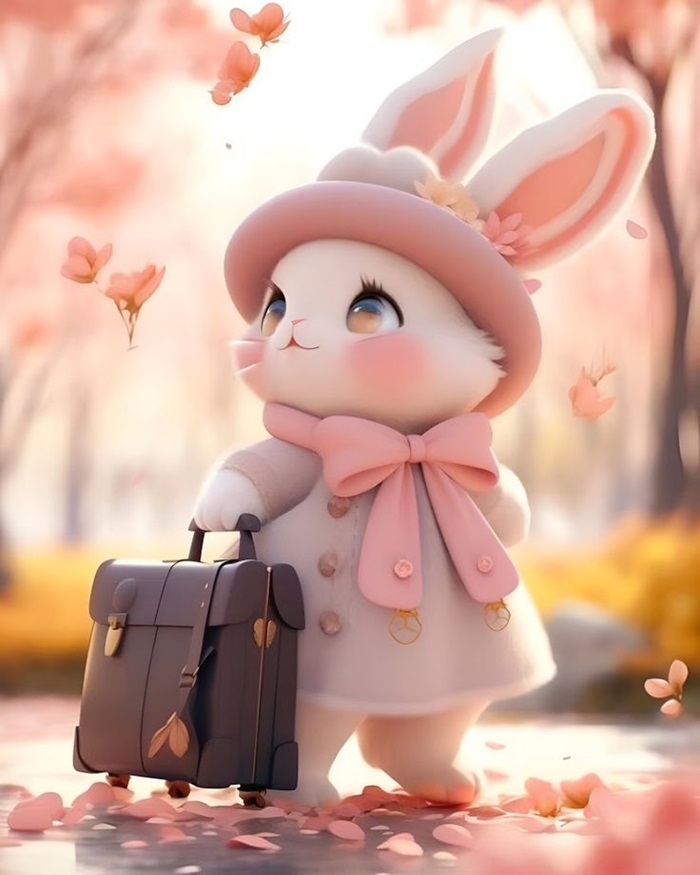 ảnh thỏ chibi cầm cặp