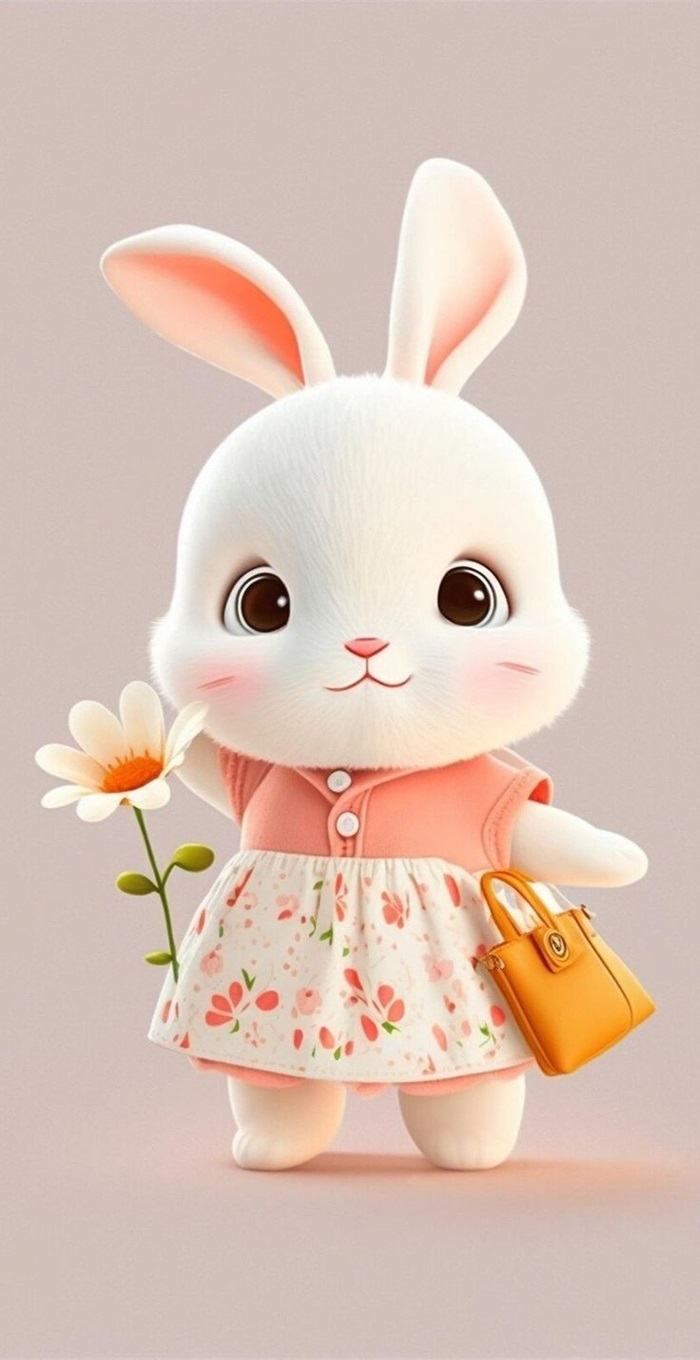 ảnh thỏ chibi cầm hoa