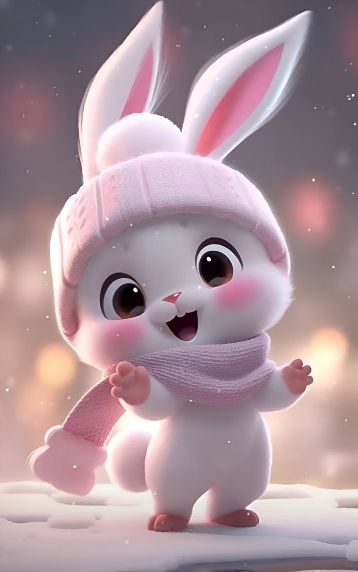 ảnh thỏ chibi đội mũ