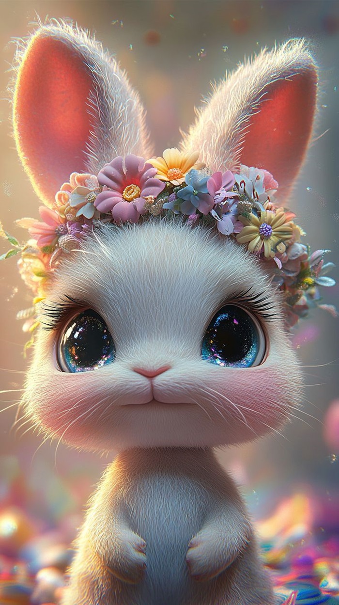 ảnh thỏ chibi đội vòng hoa