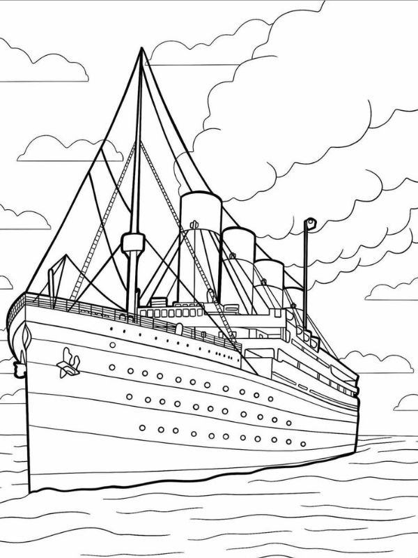 bản vẽ tàu titanic đen trắng để tô màu