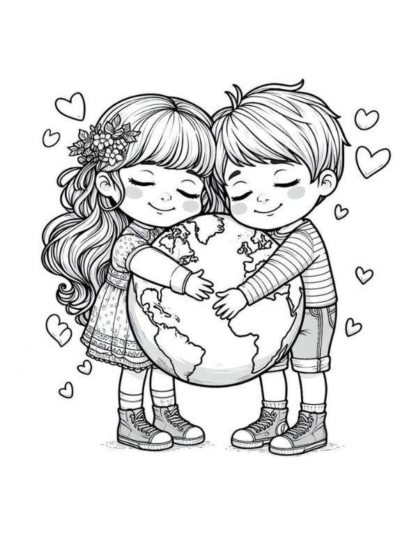 bản vẽ trái đất đen trắng để tô màu