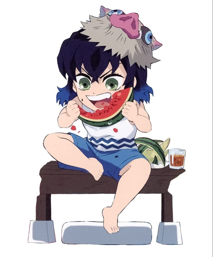 hình ảnh Inosuke chibi ăn dưa hấu