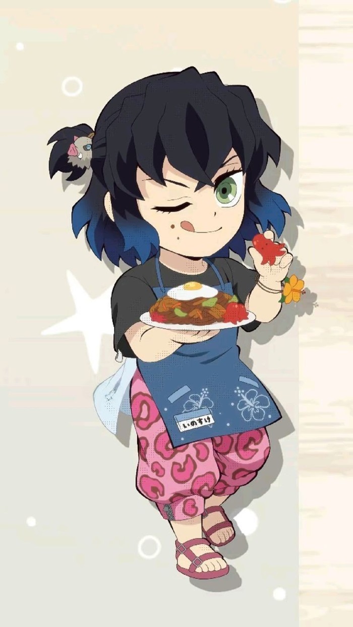 hình ảnh Inosuke chibi cầm đĩa đồ ăn