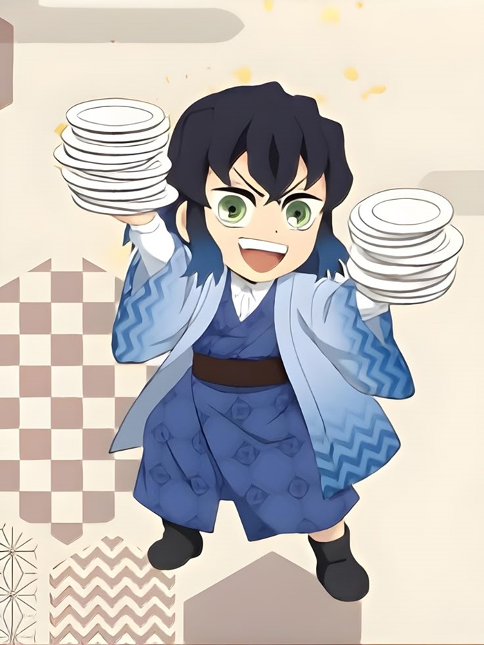 hình ảnh Inosuke chibi cầm đĩa