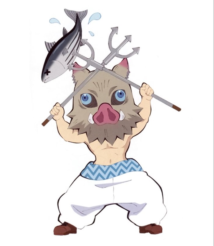 hình ảnh Inosuke chibi xiên cá