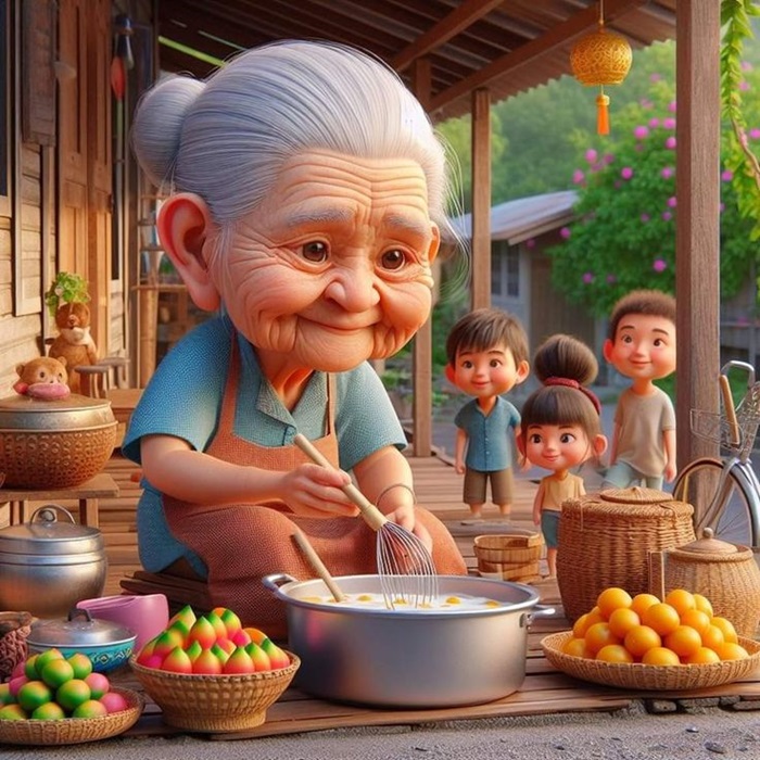 hình ảnh Tết chibi gia đình nấu ăn
