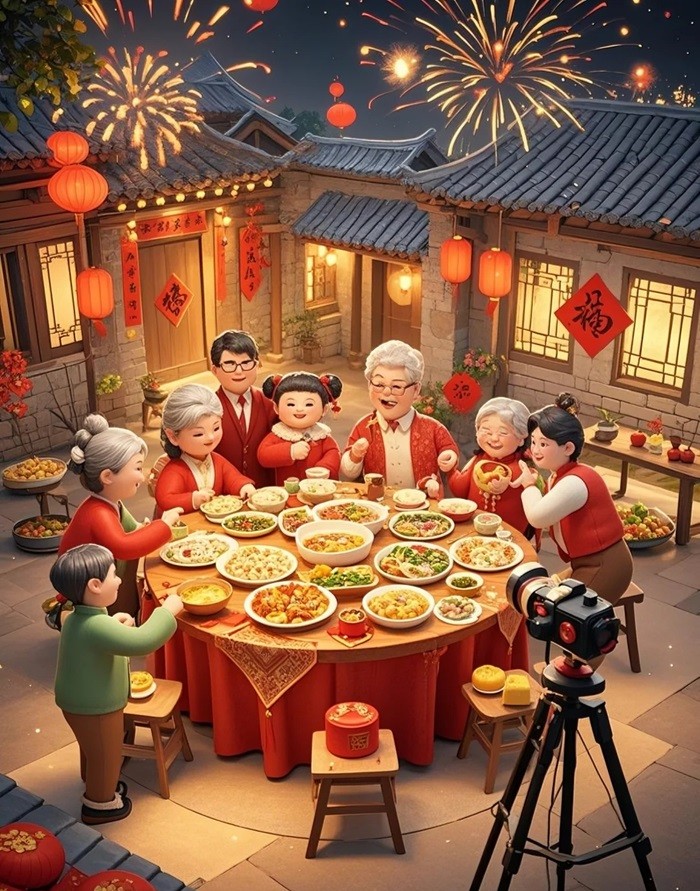 hình ảnh Tết chibi gia đình quây quần