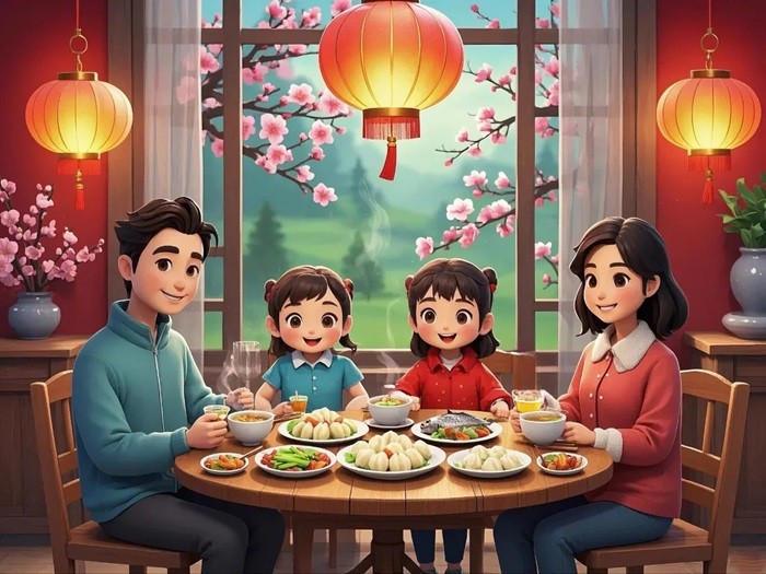 hình ảnh Tết chibi gia đình siêu cute